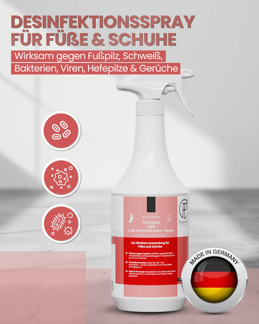 1L SOS Desinfektionsspray für Füße & Schuhe | Planet Sensitive® wirksam gegen Fußpilz, Bakterien, Viren, Hefepilze & Gerüche