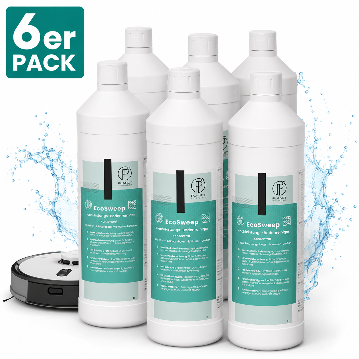 EcoSweep – 1L Profi-Bodenreiniger Konzentrat (1:200) für Wisch- & Saugroboter mit Nassfunktion | Streifenfrei, materialschonend, kraftvoll gegen Schmutz | Kompatibel mit Roborock, Dreame, Ecovacs