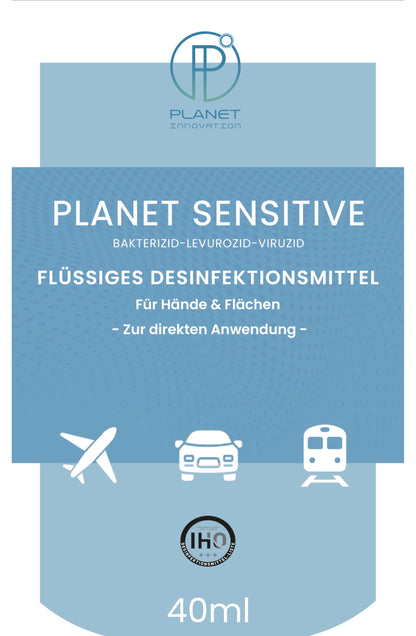 Planet Sensitive® - Desinfektion to Go (40 ml) | Alkoholfrei & kompakt für Reisen, Hände | Gegen Bakterien, Viren wie Herpes, Corona, Influenza, Hanta