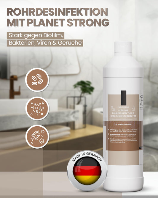 Rohrdesinfektion & Geruchsneutralisator – Planet Strong® Aktivchlor-Geruchsentferner | Reduzierung von Ablagerungen und Gerüchen