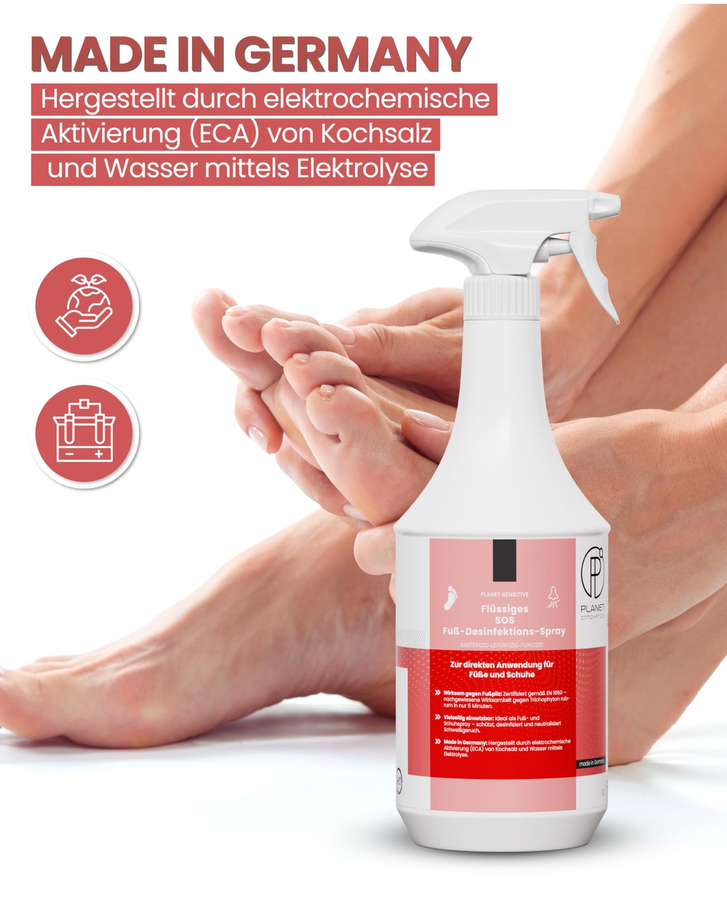 1L SOS Desinfektionsspray für Füße & Schuhe | Planet Sensitive® wirksam gegen Fußpilz, Bakterien, Viren, Hefepilze & Gerüche