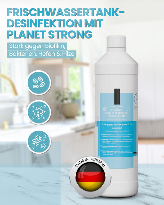 Frischwassertank-Reiniger für Wohnmobil & Wohnwagen – Planet Strong® zur Tankhygiene | Tankdesinfektion