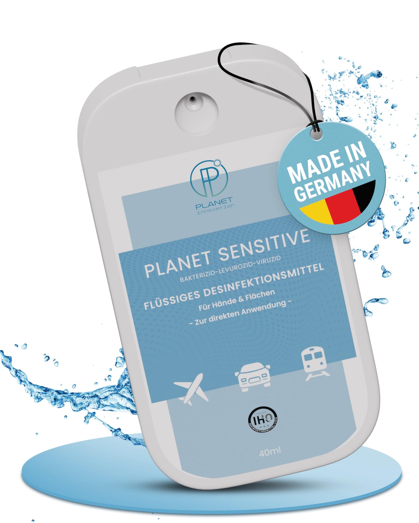Planet Sensitive® - Desinfektion to Go (40 ml) | Alkoholfrei & kompakt für Reisen, Hände | Gegen Bakterien, Viren wie Herpes, Corona, Influenza, Hanta