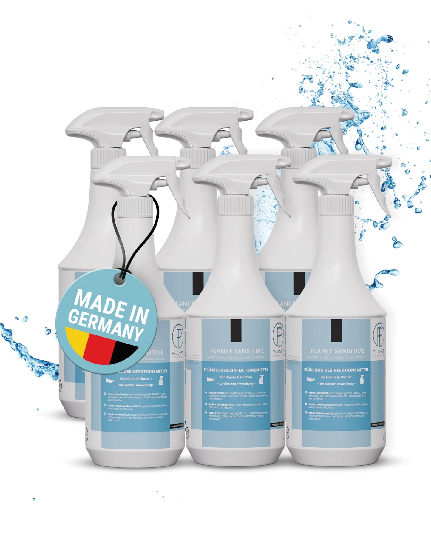 Planet Sensitive® - alkoholfreies Desinfektionsmittel für Flächen, Oberflächen, Hände & Haut | Gegen Bakterien, Viren, Pilze, Sporen, Schimmel, Gerüche | Mild basisch, Halal & Koscher, Sprühflasche