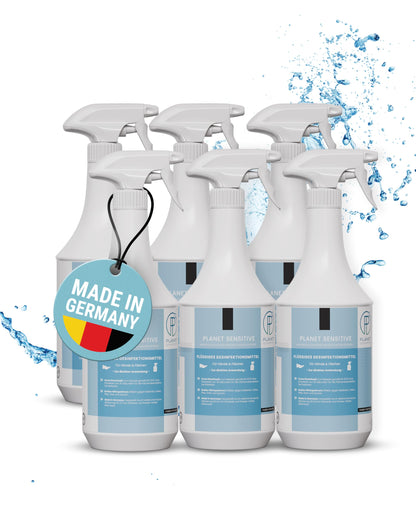 Planet Sensitive® - alkoholfreies Desinfektionsmittel für Flächen, Oberflächen, Hände & Haut | Gegen Bakterien, Viren, Pilze, Sporen, Schimmel, Gerüche | Mild basisch, Halal & Koscher, Sprühflasche