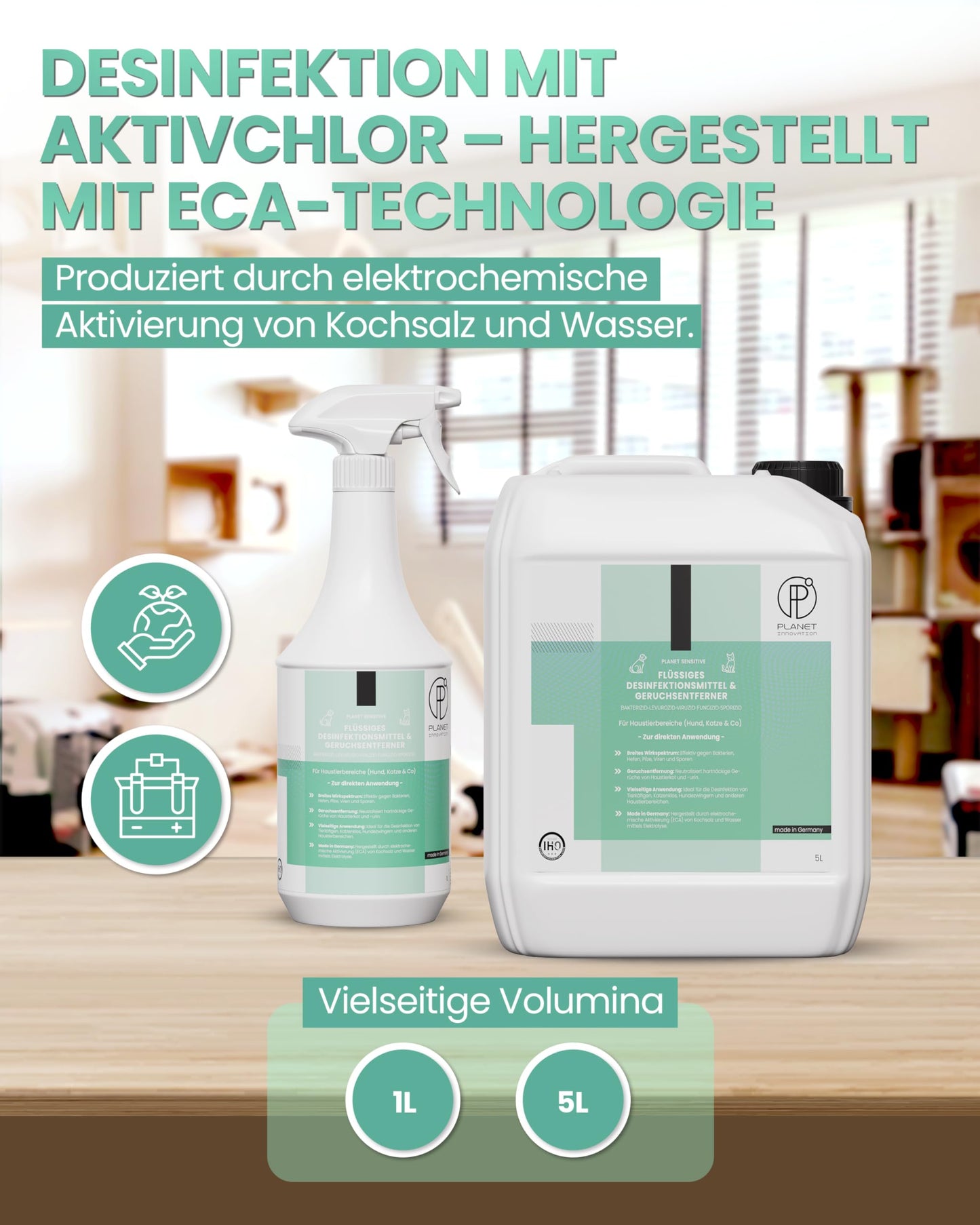 Haustier-Hygiene-Spray & Desinfektionsmittel für Hund, Katze & Co | Planet Sensitive® wirksam gegen Bakterien, Viren, Pilze & Sporen