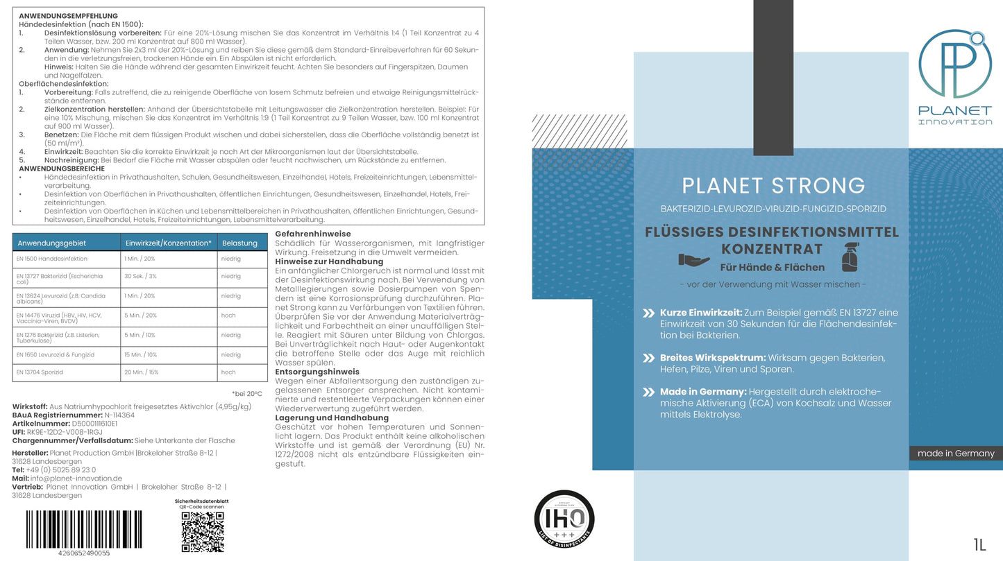 Planet Strong® – Desinfektionsmittel Konzentrat für Flächen, Oberflächen & Hände | Gegen Bakterien, Viren, Pilze, Schimmel & Gerüche | Halal & Koscher