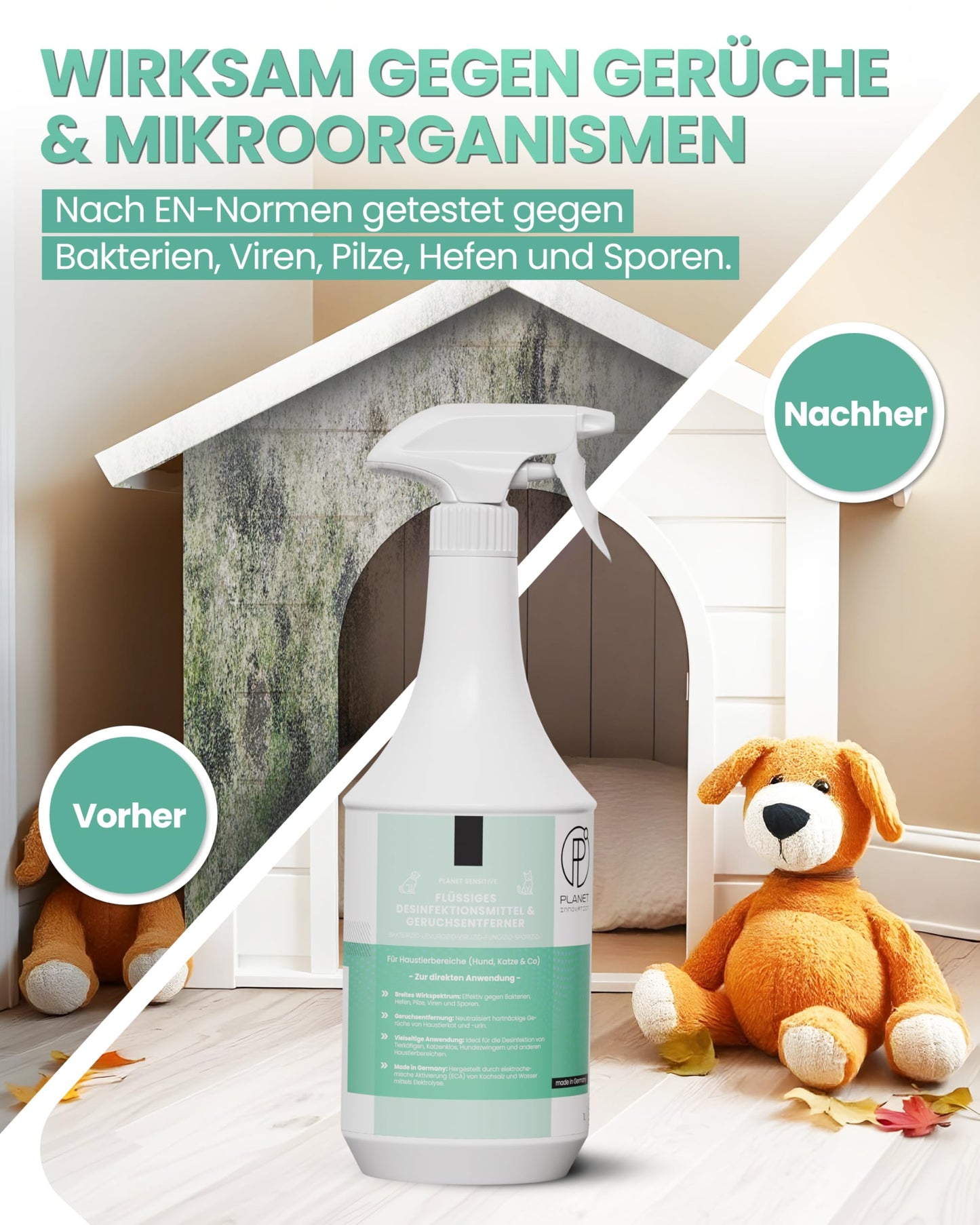 Haustier-Hygiene-Spray & Desinfektionsmittel für Hund, Katze & Co | Planet Sensitive® wirksam gegen Bakterien, Viren, Pilze & Sporen