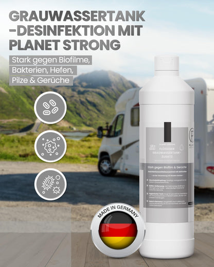Grauwassertank Zusatz für Wohnmobile & Boote | Planet Strong® Geruchsbekämpfung und Desinfektion für deinen Grauwassertank
