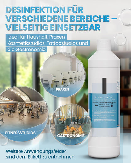 Planet Strong® – Desinfektionsmittel Konzentrat für Flächen, Oberflächen & Hände | Gegen Bakterien, Viren, Pilze, Schimmel & Gerüche | Halal & Koscher