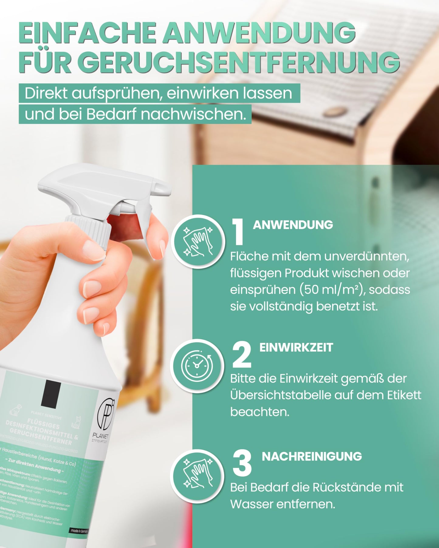 Haustier-Hygiene-Spray & Desinfektionsmittel für Hund, Katze & Co | Planet Sensitive® wirksam gegen Bakterien, Viren, Pilze & Sporen