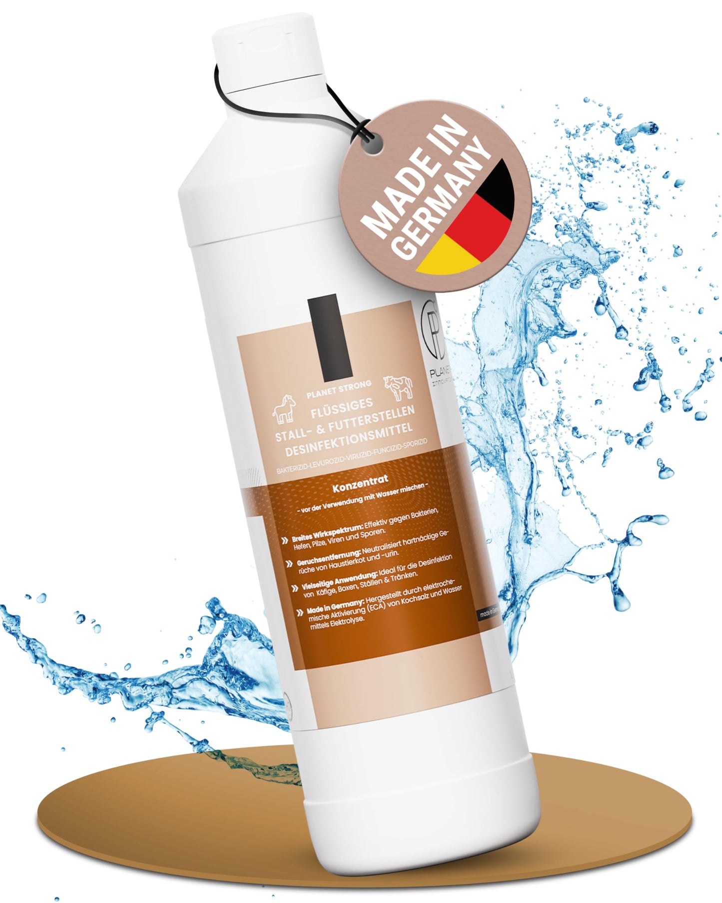 Stalldesinfektionsmittel Konzentrat für Ställe, Tierhaltung, Haustiere, Flächen und Futterstellen - Planet Strong® wirksam gegen Bakterien, Pilze, Viren, Gerüche