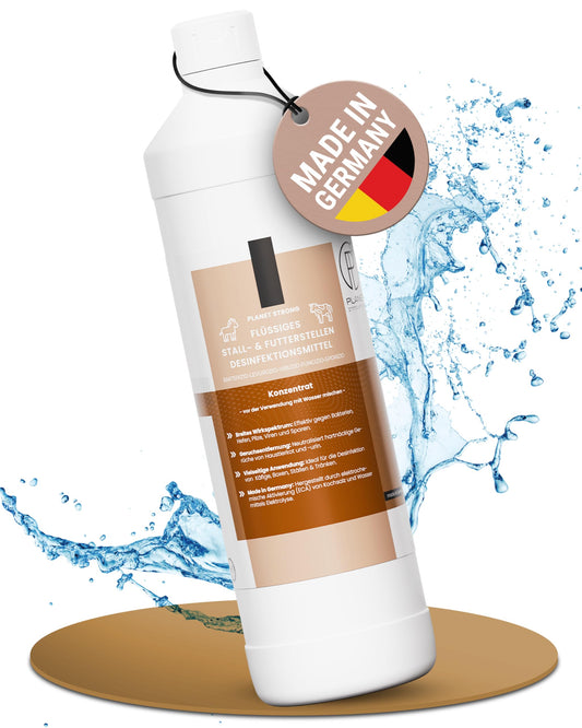 Stalldesinfektionsmittel Konzentrat für Ställe, Tierhaltung, Haustiere, Flächen und Futterstellen - Planet Strong® wirksam gegen Bakterien, Pilze, Viren, Gerüche