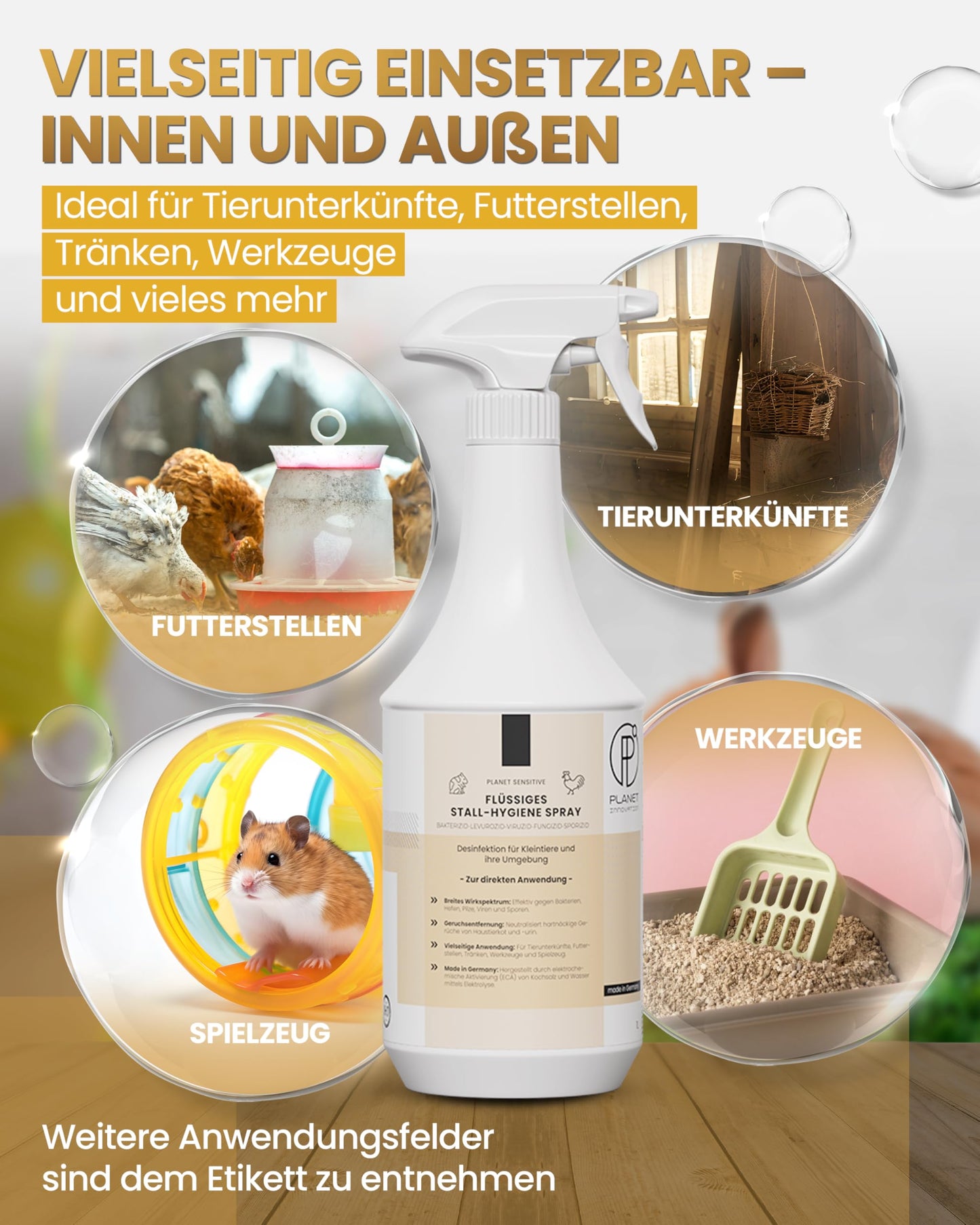 Stall-Hygiene Spray – Desinfektionsmittel für Käfige, Ställe & Tierbereiche | Planet Sensitive® zur Flächendesinfektion & Geruchsneutralisierung