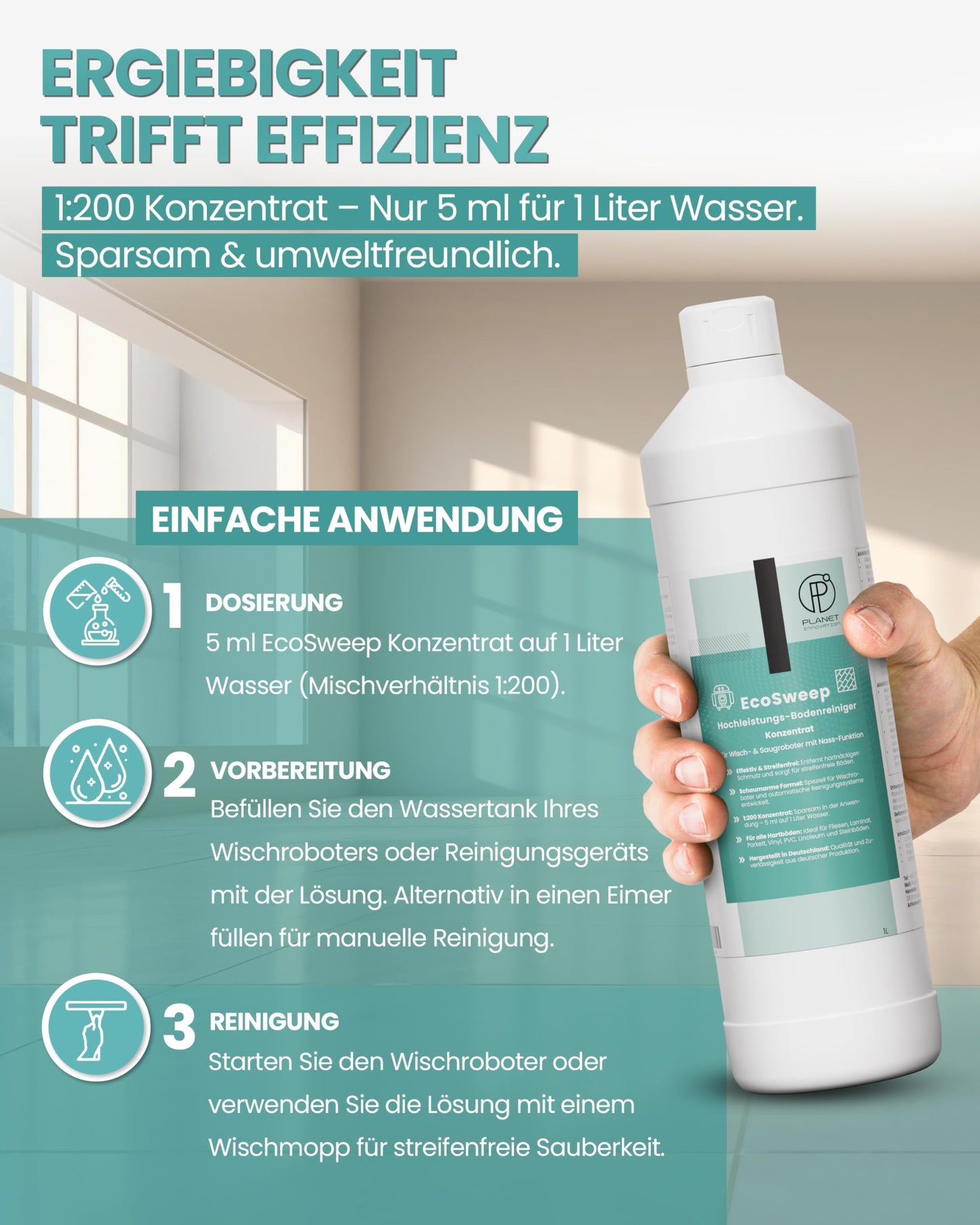 EcoSweep – Profi-Bodenreiniger Konzentrat (1:200) für Wisch- & Saugroboter mit Nassfunktion