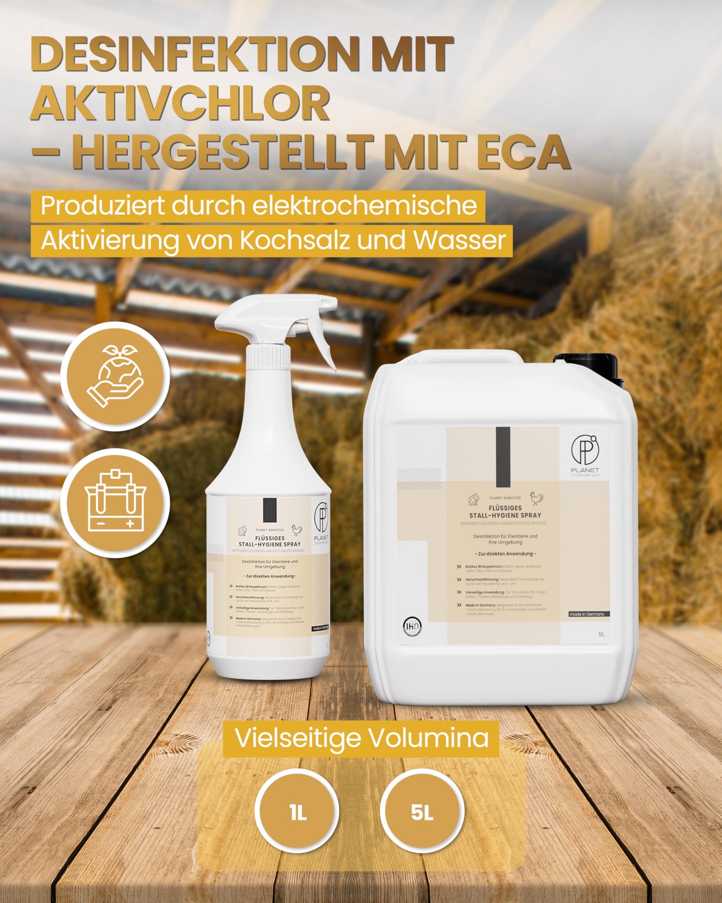 Stall-Hygiene Spray – Desinfektionsmittel für Käfige, Ställe & Tierbereiche | Planet Sensitive® zur Flächendesinfektion & Geruchsneutralisierung