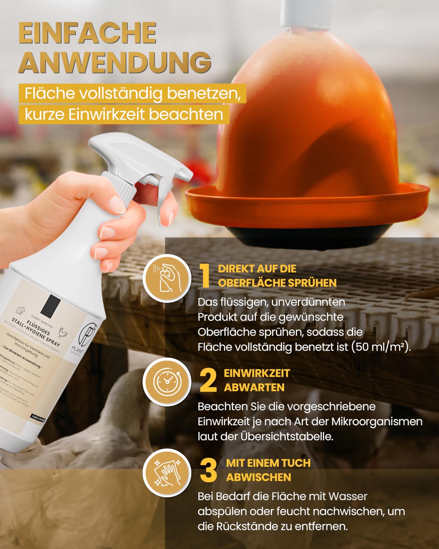 Stall-Hygiene Spray – Desinfektionsmittel für Käfige, Ställe & Tierbereiche | Planet Sensitive® zur Flächendesinfektion & Geruchsneutralisierung