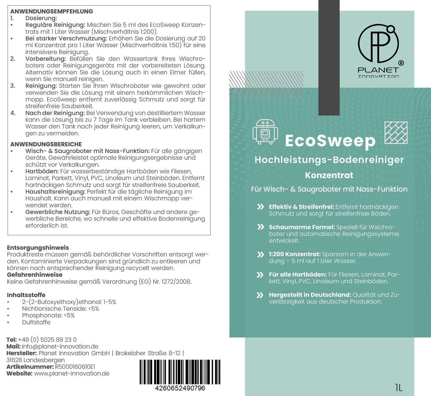 EcoSweep – Profi-Bodenreiniger Konzentrat (1:200) für Wisch- & Saugroboter mit Nassfunktion