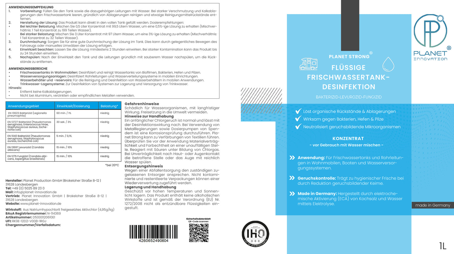 Frischwassertank-Reiniger für Wohnmobil & Wohnwagen – Planet Strong® zur Tankhygiene | Tankdesinfektion