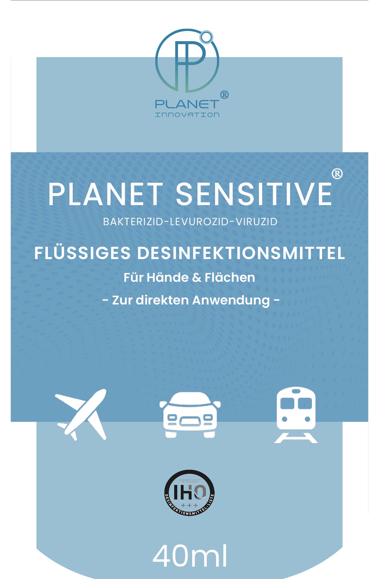 Planet Sensitive® - Desinfektion to Go (40 ml) | Alkoholfrei & kompakt für Reisen, Hände | Gegen Bakterien, Viren wie Herpes, Corona, Influenza, Hanta