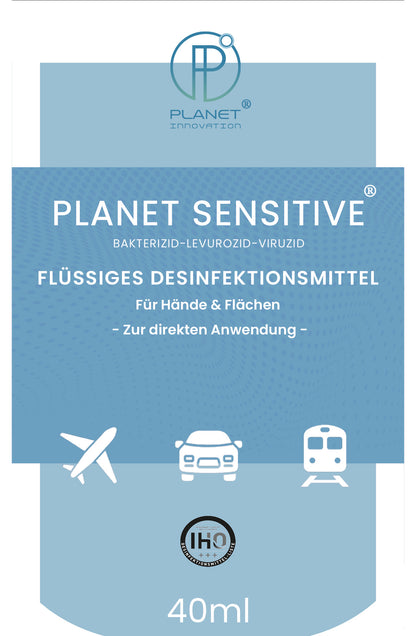 Planet Sensitive® - Desinfektion to Go (40 ml) | Alkoholfrei & kompakt für Reisen, Hände | Gegen Bakterien, Viren wie Herpes, Corona, Influenza, Hanta
