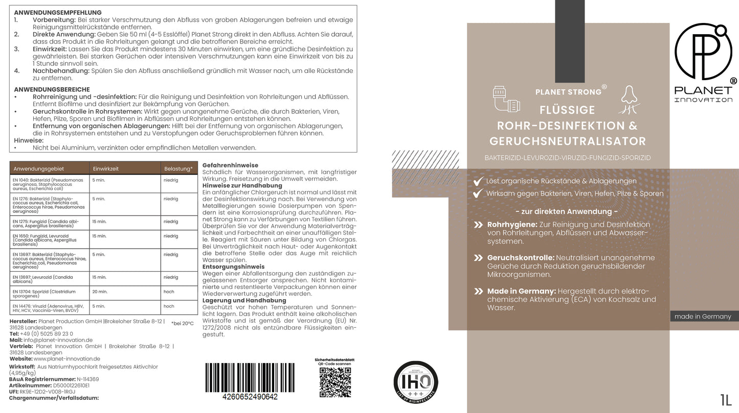Rohrdesinfektion & Geruchsneutralisator – Planet Strong® Aktivchlor-Geruchsentferner | Reduzierung von Ablagerungen und Gerüchen