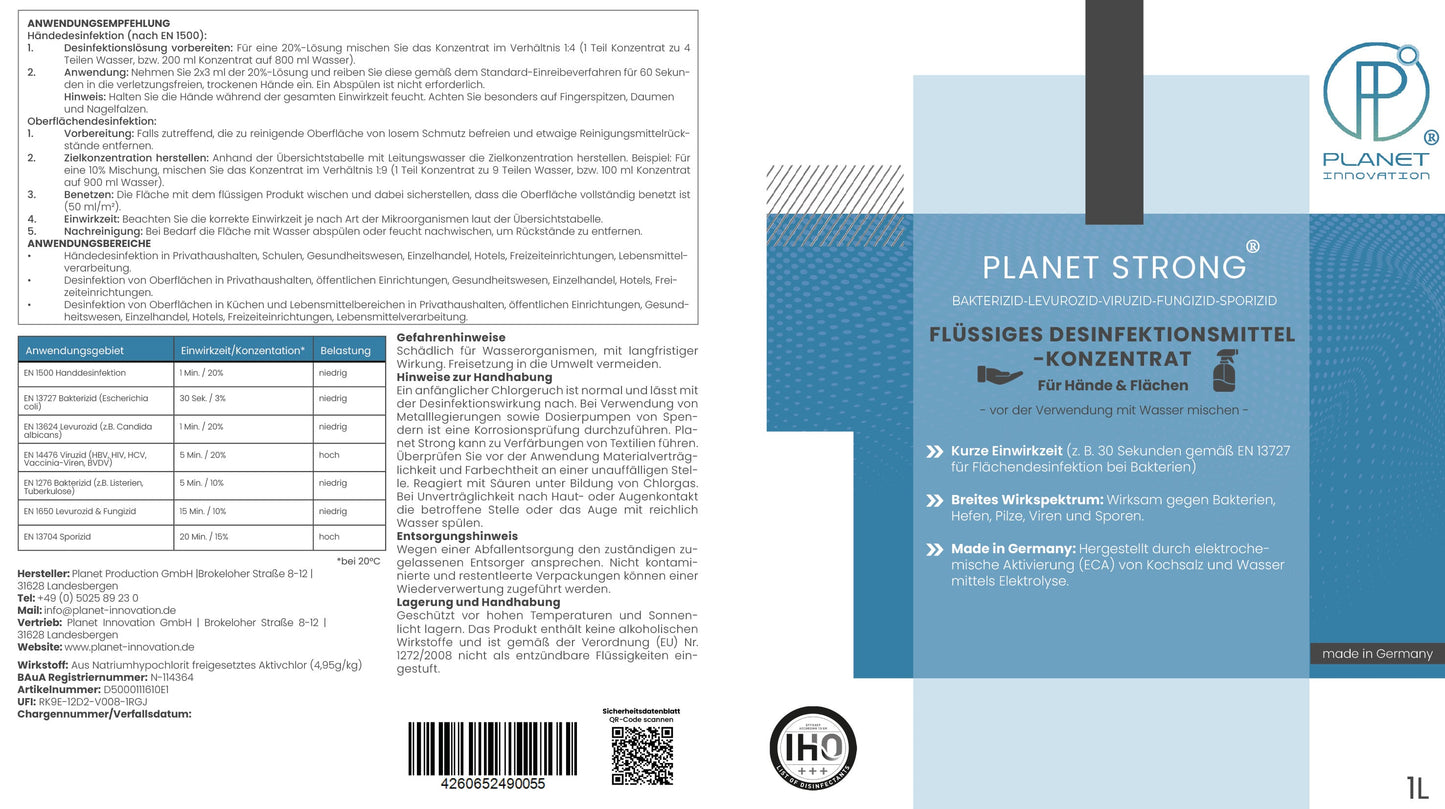 Planet Strong® – Desinfektionsmittel Konzentrat für Flächen, Oberflächen & Hände | Gegen Bakterien, Viren, Pilze, Schimmel & Gerüche