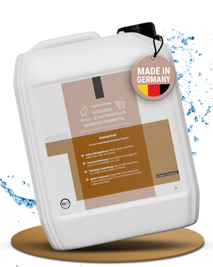 Stalldesinfektionsmittel Konzentrat für Ställe, Tierhaltung, Haustiere, Flächen und Futterstellen - Planet Strong® wirksam gegen Bakterien, Pilze, Viren, Gerüche